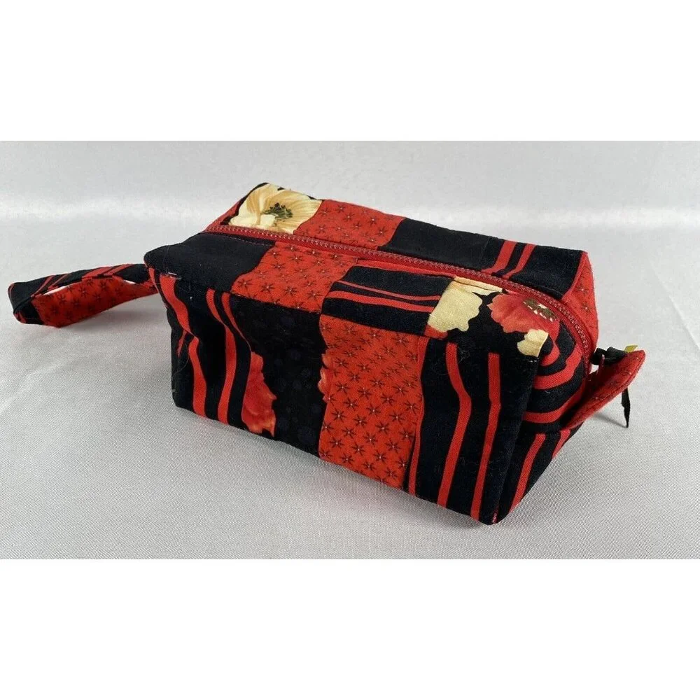 SOKA Mini Cosmetic Bag Minimalist Purse Handmade Rectangular Red & Black New! - Picture 3 of 10